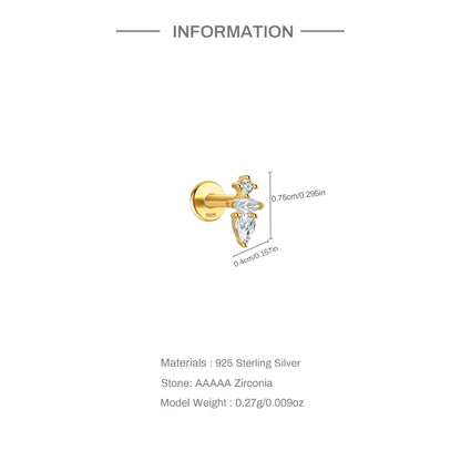 1PC Four Pointed Star Moon Tassel Lotus Cartilage Spiral Puncture 925 Sterling Silver Stud Earrings For Women