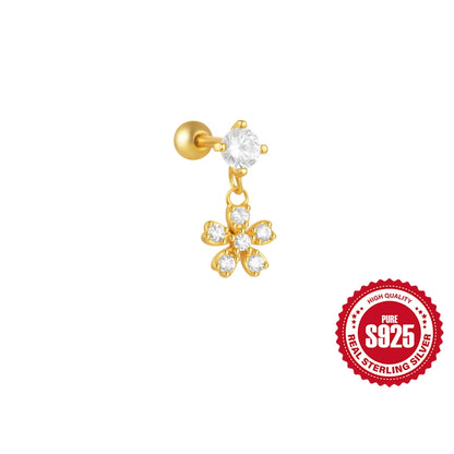 1PC Four Pointed Star Moon Tassel Lotus Cartilage Spiral Puncture 925 Sterling Silver Stud Earrings For Women