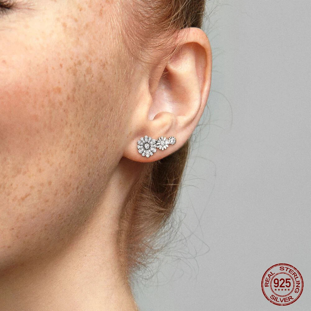 Authentic 925 Sterling Silver Heart Hoop Earring Sparkling Original Earring Women Gift