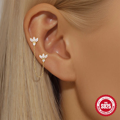 1PC Four Pointed Star Moon Tassel Lotus Cartilage Spiral Puncture 925 Sterling Silver Stud Earrings For Women